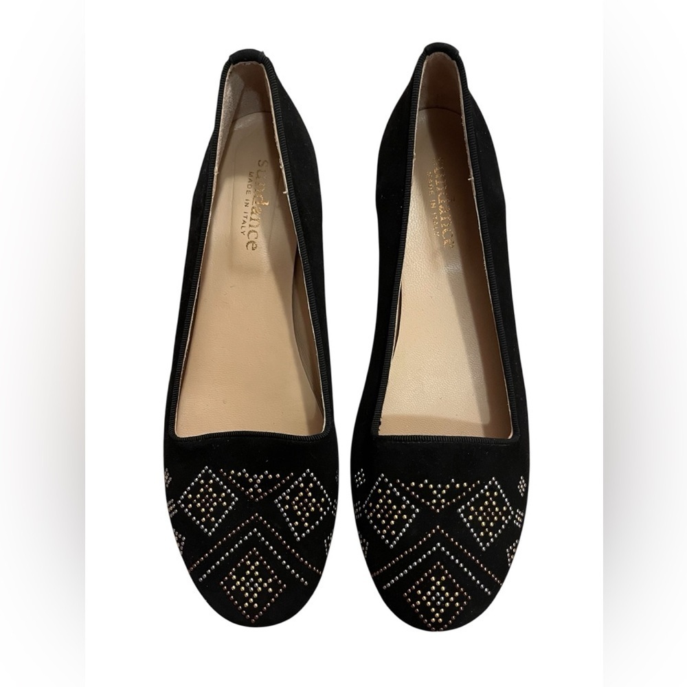 Sundance Black Suede Embellished Studded Ballet Flats - Made in Italy Sz 39